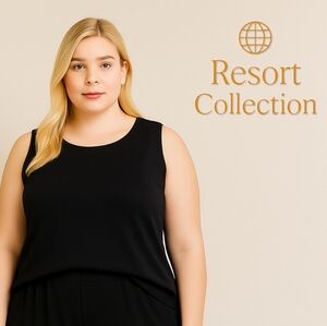 Chico’s Black Stretch Tank Size 3/16 Scoop Neck Minimalist Soft Knit Layering Pc